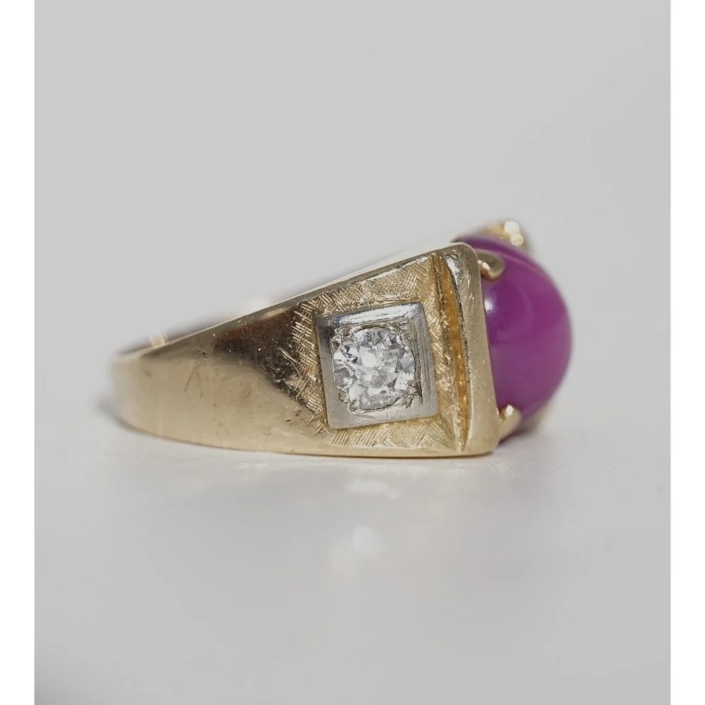 Antique 14k Solid Gold 1 ctw Old Mine Cut Diamond Star Sapphire Ring Heavy 9.62g